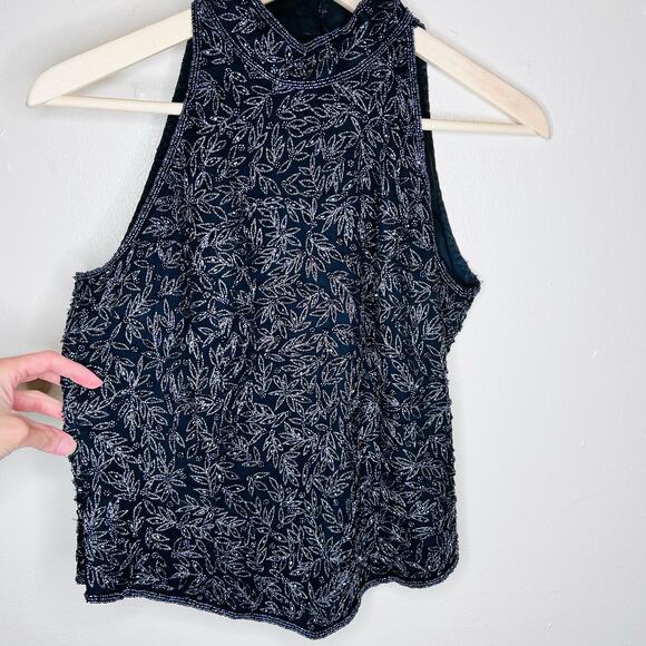 VTG 90s Papell Boutique Evening Top SMALL 100% Silk Beaded Mock Neck Party Event - Picture 5 of 9